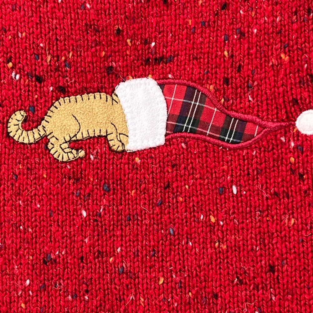 Crazy Horse Liz Claiborne Red Christmas Cat Knit Sweater Vest Zip Front Medium - Picture 6 of 9